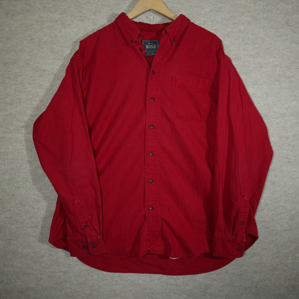 Woolrich Mens XL Red Cotton Button Down Shirt Long Sleeve Outdoor Casual Flaw